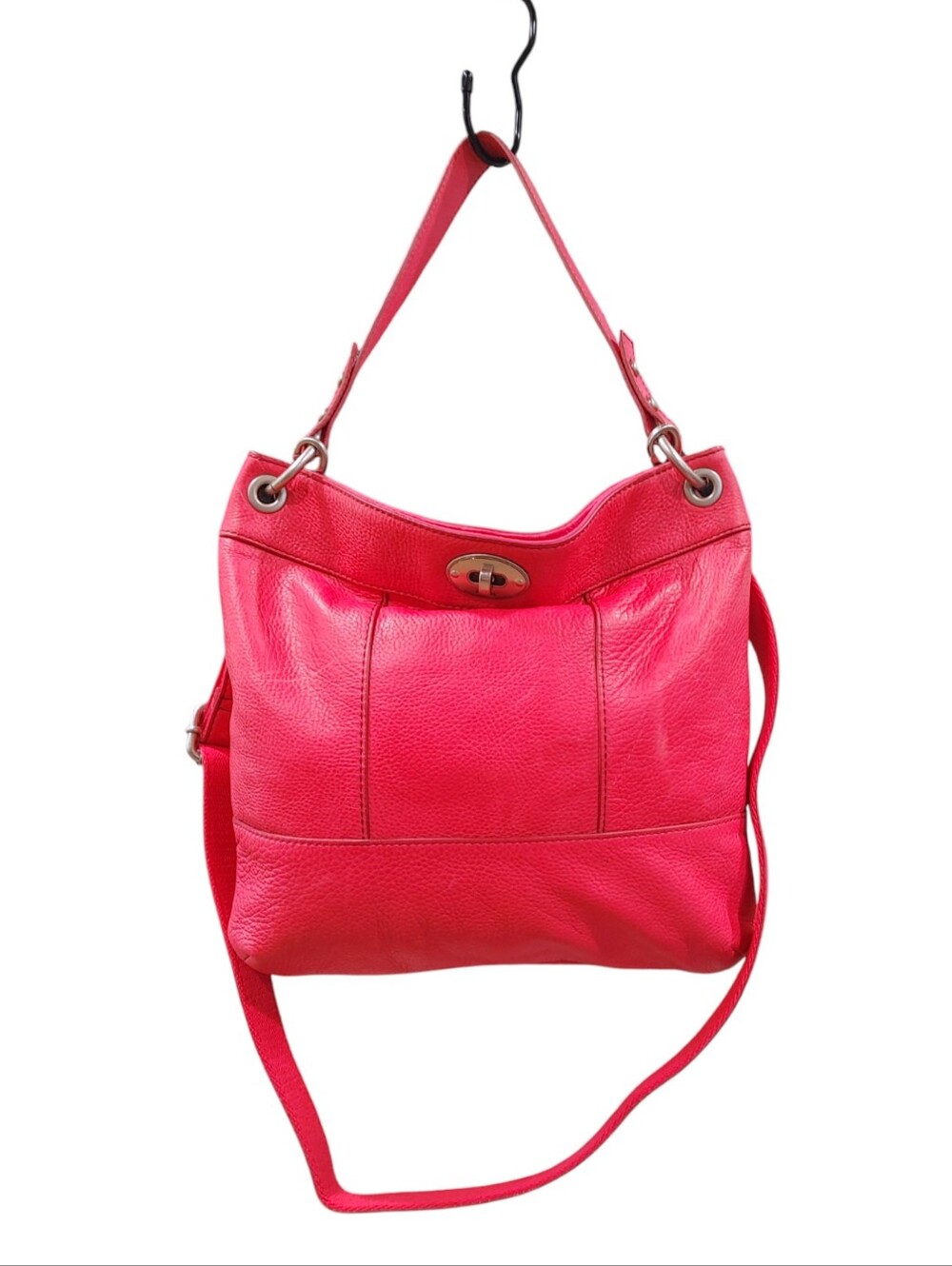Fossil Pink Leather Convertible Turnlock Barbicore Casual Bag Handbag Purse